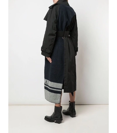 Shop Sacai Oversized Blanket Trench Coat In Black/grey