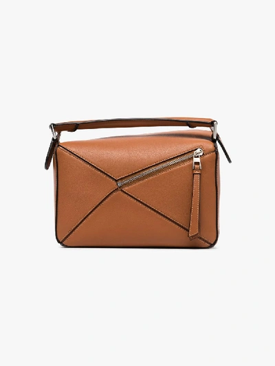 Shop Loewe Brown Puzzle Small Leather Shoulder Bag