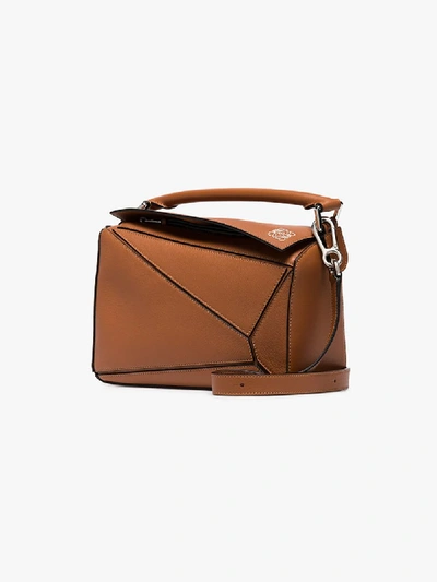 Shop Loewe Brown Puzzle Small Leather Shoulder Bag