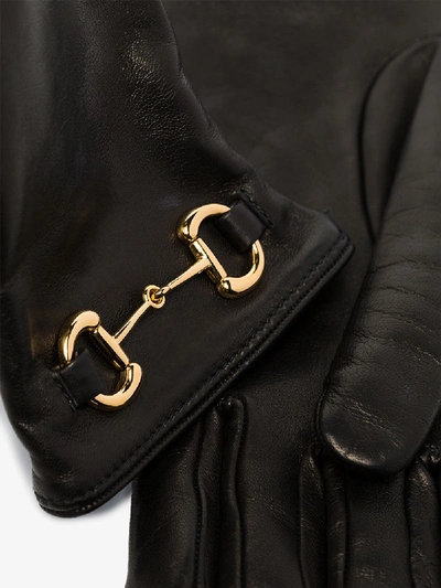 Shop Gucci Black Horsebit Leather Gloves