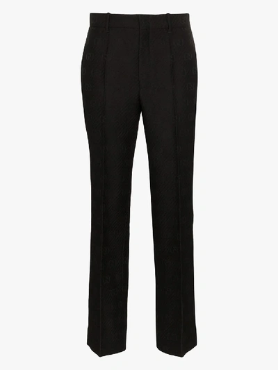 Shop Gucci Black Gg Jacquard Tailored Trousers