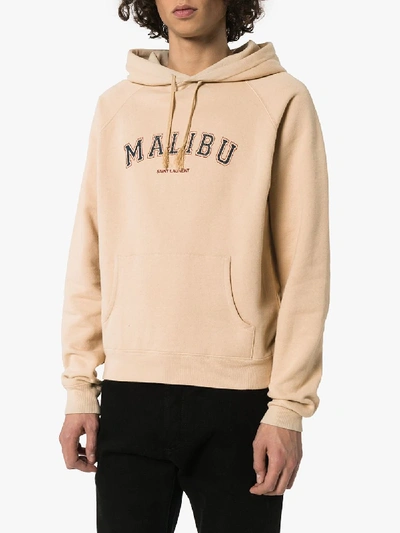 Shop Saint Laurent Malibu Logo Hoodie In Brown