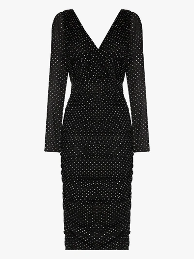 Shop Dolce & Gabbana Polka Dot Chiffon Midi Dress In Black