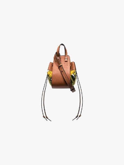 Shop Loewe Multicoloured Hammock Embroidered Leather Mini Bag In Brown