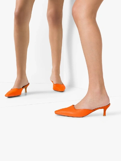 Shop Salondeju Orange Lizard 70 Leather Mules