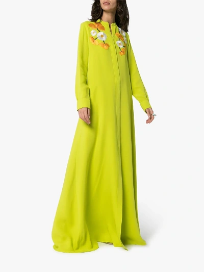 Shop Carolina Herrera Floral Embroidered Silk Gown In Green