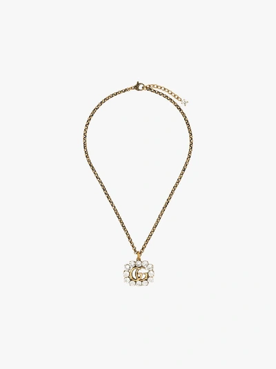 Shop Gucci Gold-plated Gg Logo Crystal Necklace