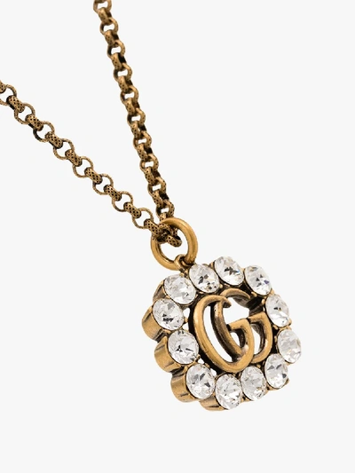 Shop Gucci Gold-plated Gg Logo Crystal Necklace