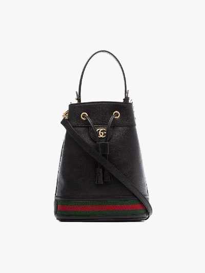 Shop Gucci Black Ophidia Small Leather Bucket Bag