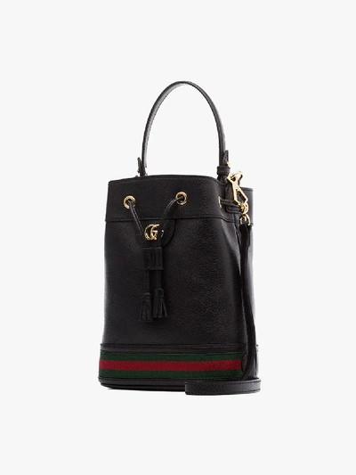 Shop Gucci Black Ophidia Small Leather Bucket Bag