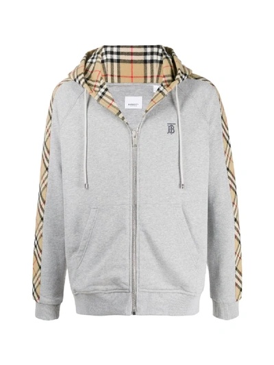 Shop Burberry Vintage Check Details Zipped Hoodie In Grey