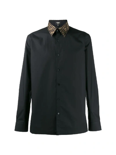Shop Fendi Monogram Trim Shirt In Black
