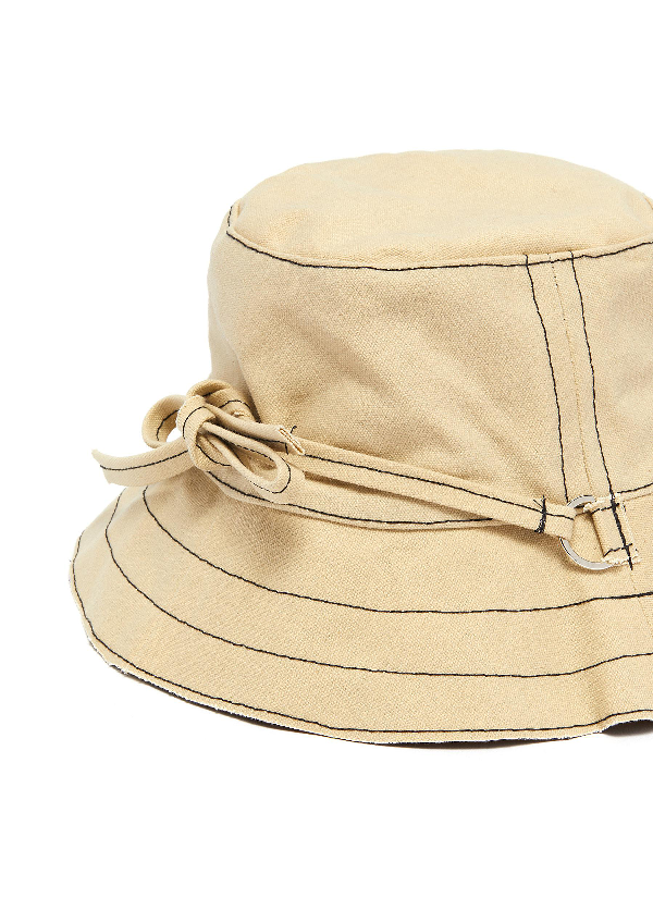 Bernstock Speirs Contrast Stitch Ribbon Tie Canvas Bucket Hat In