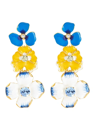 Shop Kenneth Jay Lane Crystal Embellished Enamel Flower Drop Earrings In Multi-colour