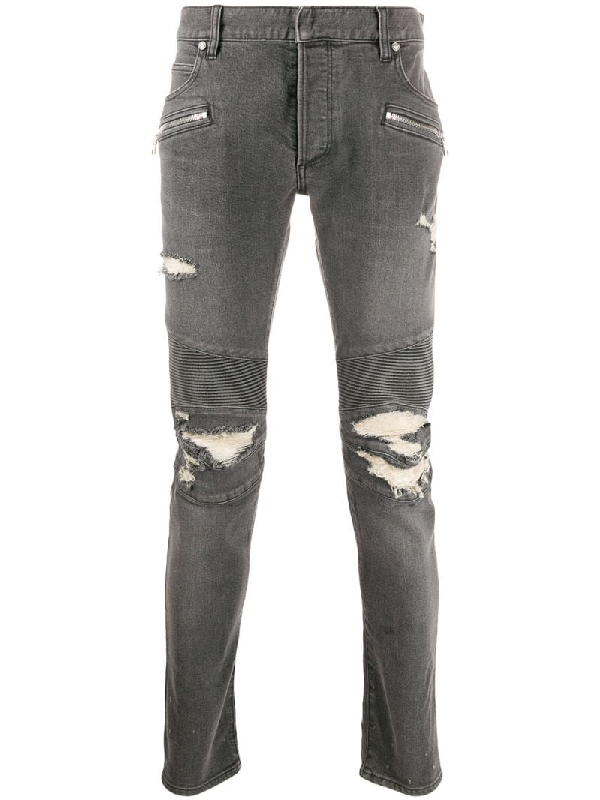 balmain biker jeans grey