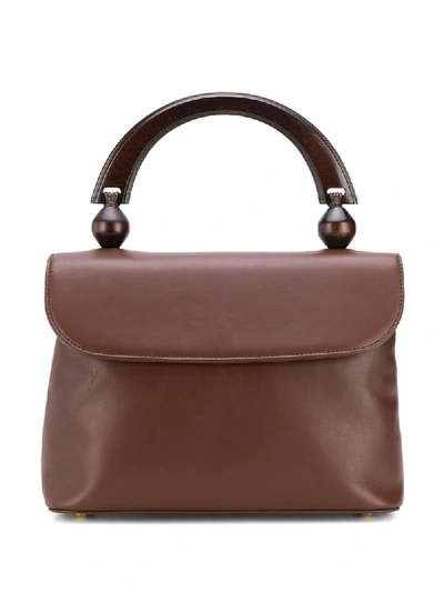 Shop By Far Contrast Handle Tote Bag In Brown