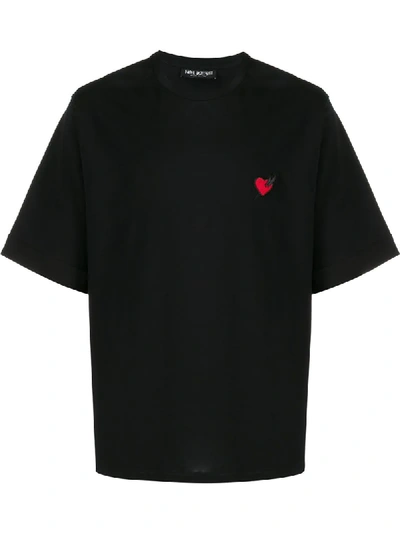 Shop Neil Barrett Lightning Bolt Heart Patch T-shirt In Black