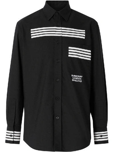 Shop Burberry Stripe Print Oxford Shirt In Black