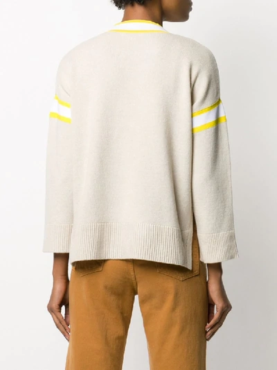 Shop Dorothee Schumacher Contrast V-neck Cable Knit Top In Neutrals