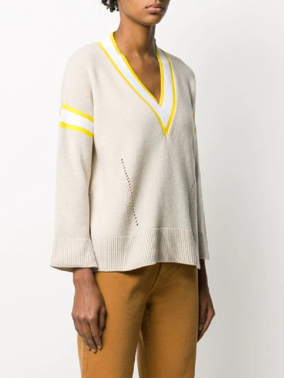 Shop Dorothee Schumacher Contrast V-neck Cable Knit Top In Neutrals