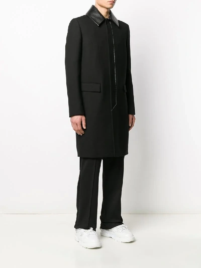 Shop Valentino Leather Collar Single-breasted Coat In Black