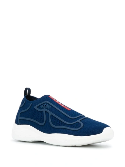 Shop Prada Panelled Low-top Sneakers In Blue