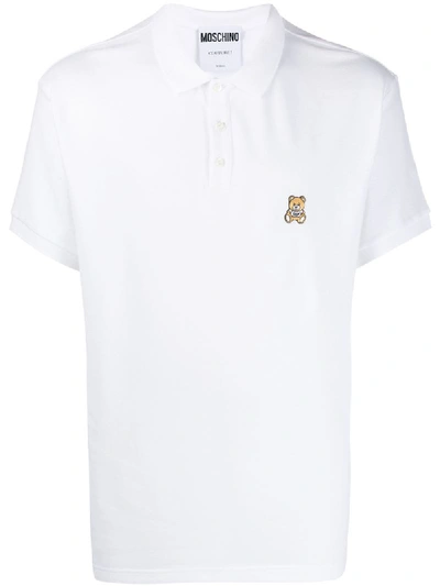 Shop Moschino Teddy Bear Embroidered Polo Shirt In White