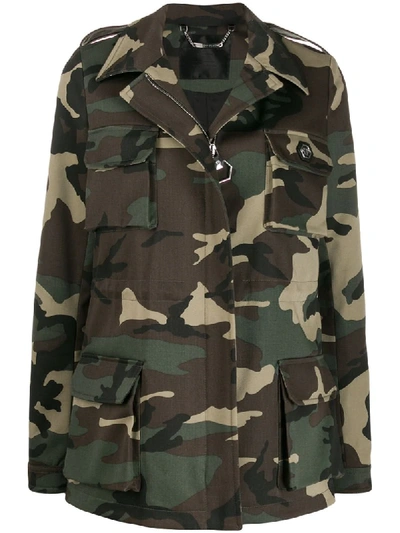 Shop Philipp Plein Camouflage Pattern Military Jacket In Green