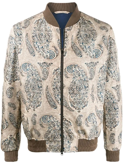 Shop Etro Long Sleeve Paisley Print Bomber Jacket In Neutrals