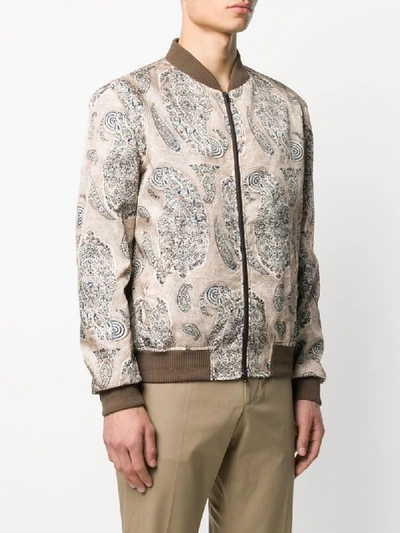 Shop Etro Long Sleeve Paisley Print Bomber Jacket In Neutrals