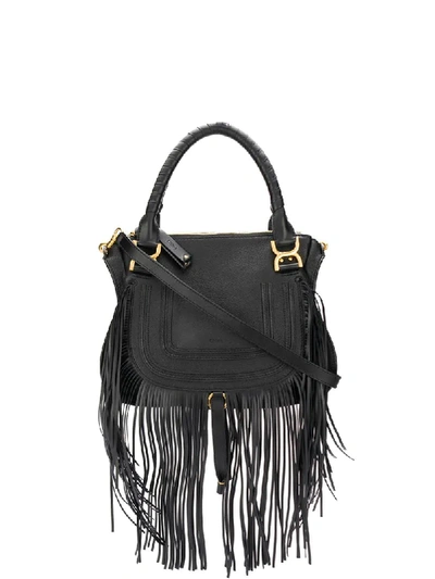 Shop Chloé Marcie Fringed Shoulder Bag In Black