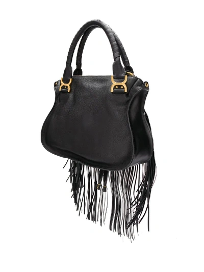 Shop Chloé Marcie Fringed Shoulder Bag In Black