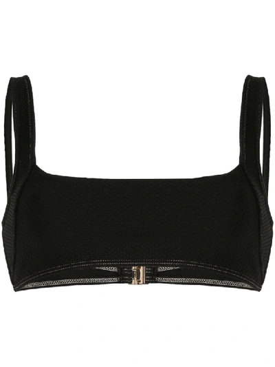 Shop Suboo Kaia Contrast-stitching Bikini Top In Black