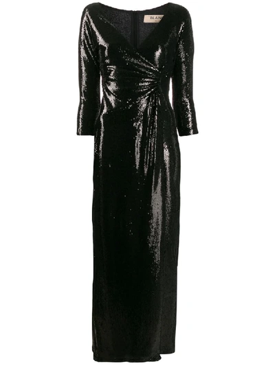 Shop Blanca Sequin Wrap Style Dress In Black