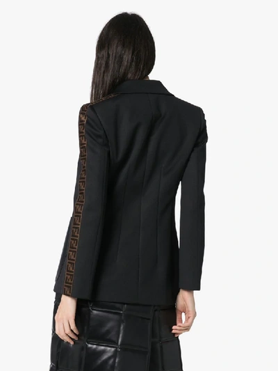 Shop Fendi Ff Logo Stripe Blazer Jacket In Black