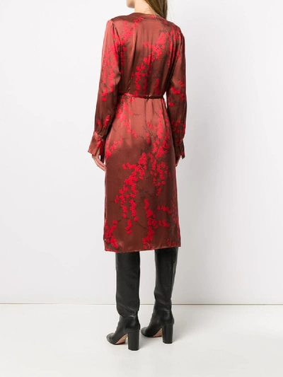 CHERRY BLOSSOM-PRINT SATIN WRAP DRESS