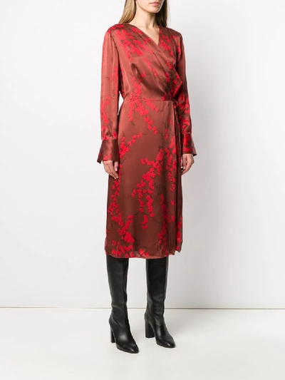 Shop Equipment Cherry Blossom-print Satin Wrap Dress In Red