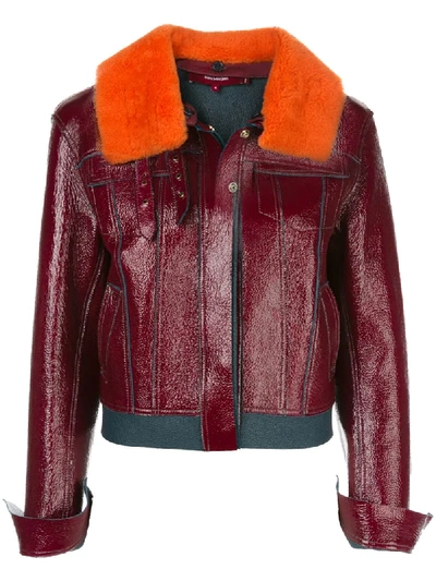 Shop Sies Marjan Shearling Collar Leather Jacket In Red
