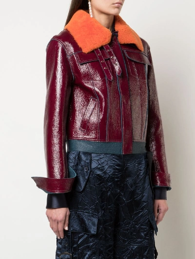 Shop Sies Marjan Shearling Collar Leather Jacket In Red