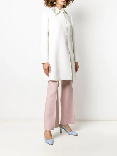 Valentino Embroidered Collar Double-breasted Coat In White