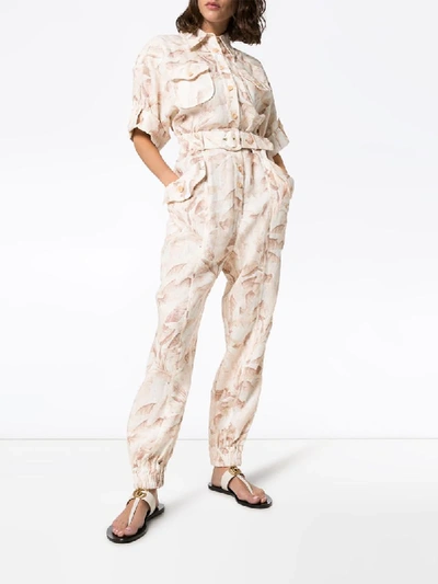 Shop Zimmermann Justi Printed Cotton Boiler Jumpsuit In Neutrals