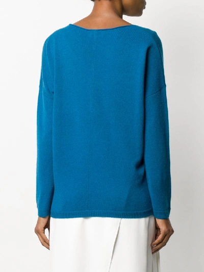 Shop Allude Long Sleeve V-neck Top In Blue