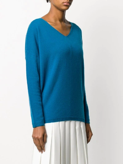 Shop Allude Long Sleeve V-neck Top In Blue