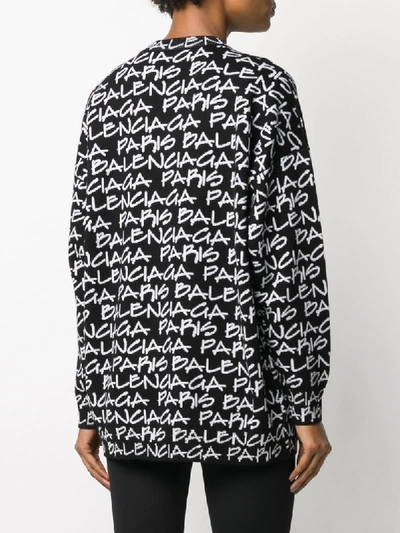 Shop Balenciaga Paris Jacquard Print Jumper In Black