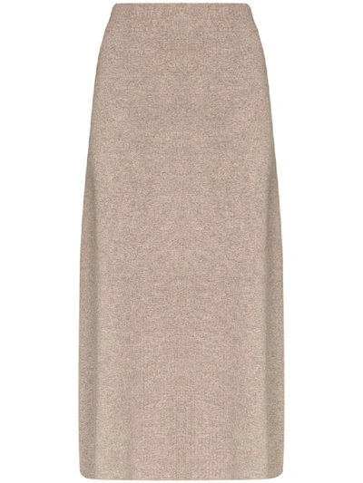 Shop Le Kasha Melrose Cashmere Knit Midi Skirt In Brown