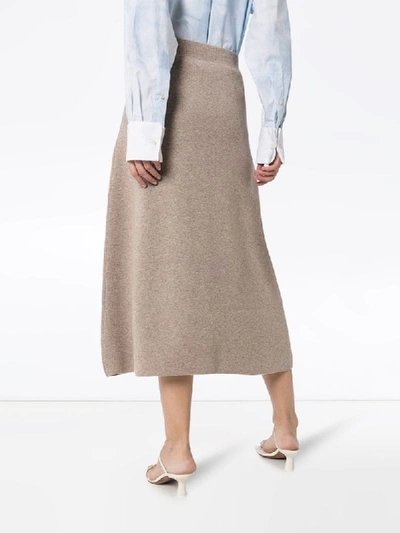 Shop Le Kasha Melrose Cashmere Knit Midi Skirt In Brown