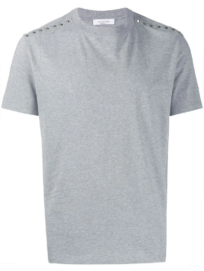 Shop Valentino Rockstud Embellished T-shirt In Grey