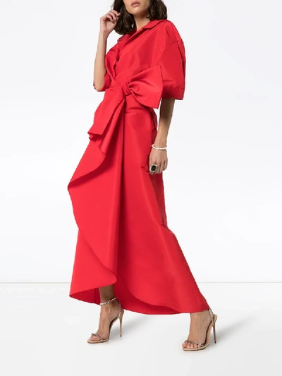 Shop Carolina Herrera Gathered Silk-taffeta Maxi Dress In Red