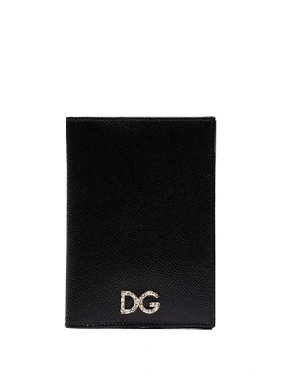 Shop Dolce & Gabbana Embellished Logo Plaque Passport Holder In Black
