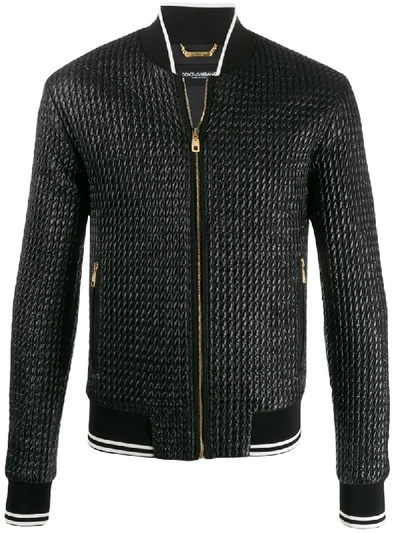 Shop Dolce & Gabbana Diamond Quilted Bomber Jacket In Black
